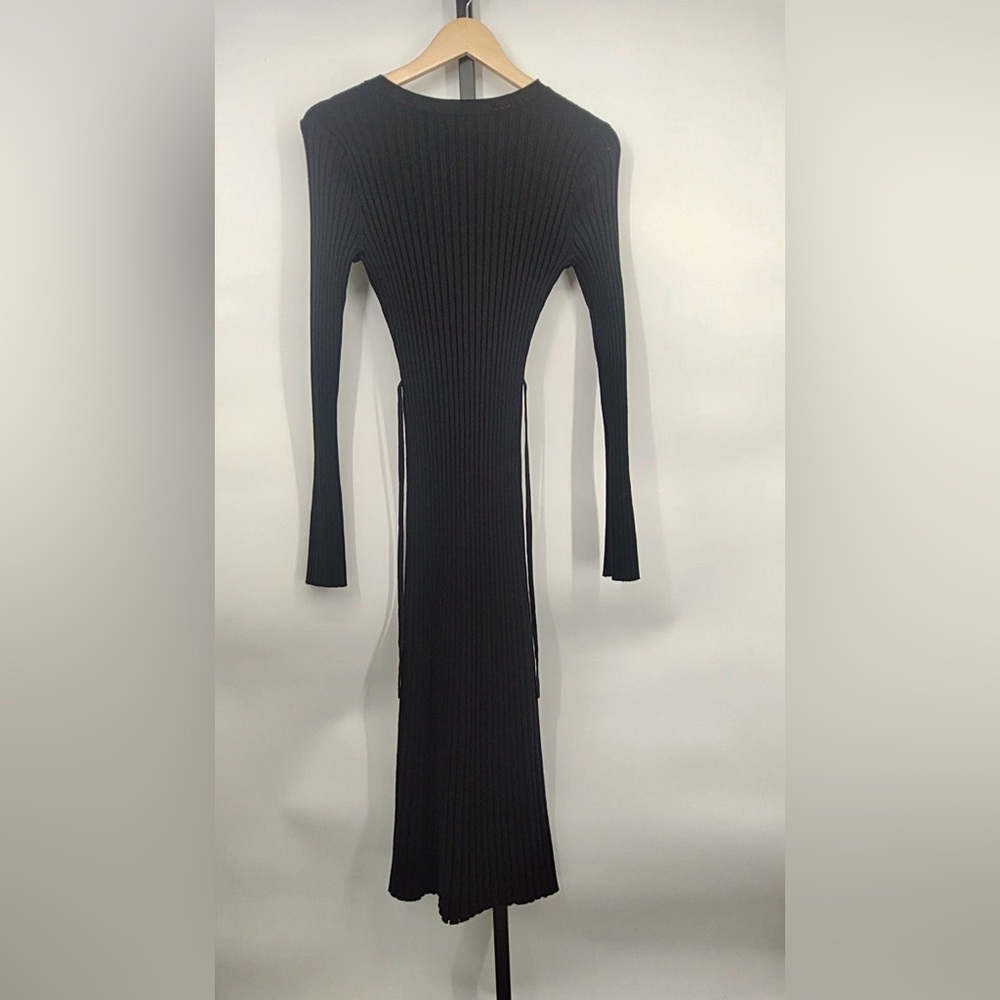Quince Womens Cotton Cashmere Ribbed Long Sleeve Crew Midi Dress Black M - Picture 2 of 4